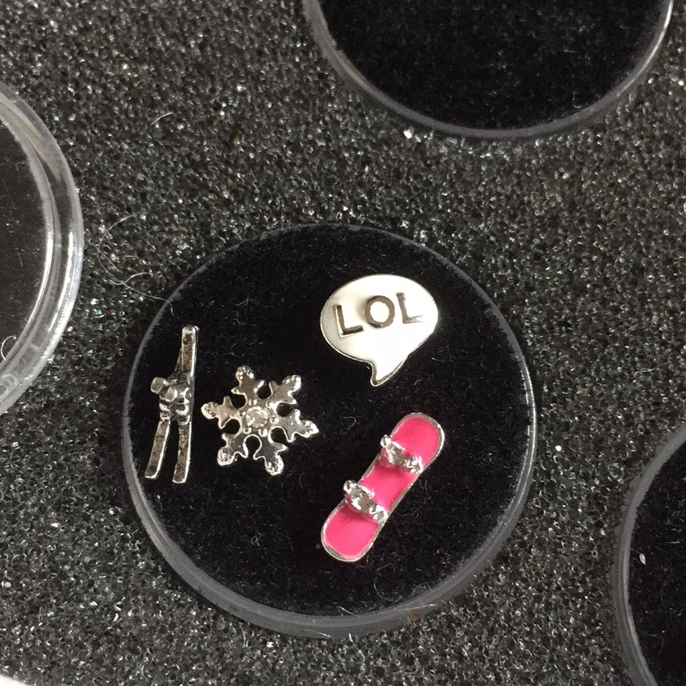 Origami Owl Charms Set of 4 Skiing Winter Pink Snowboard Snowflake LOL